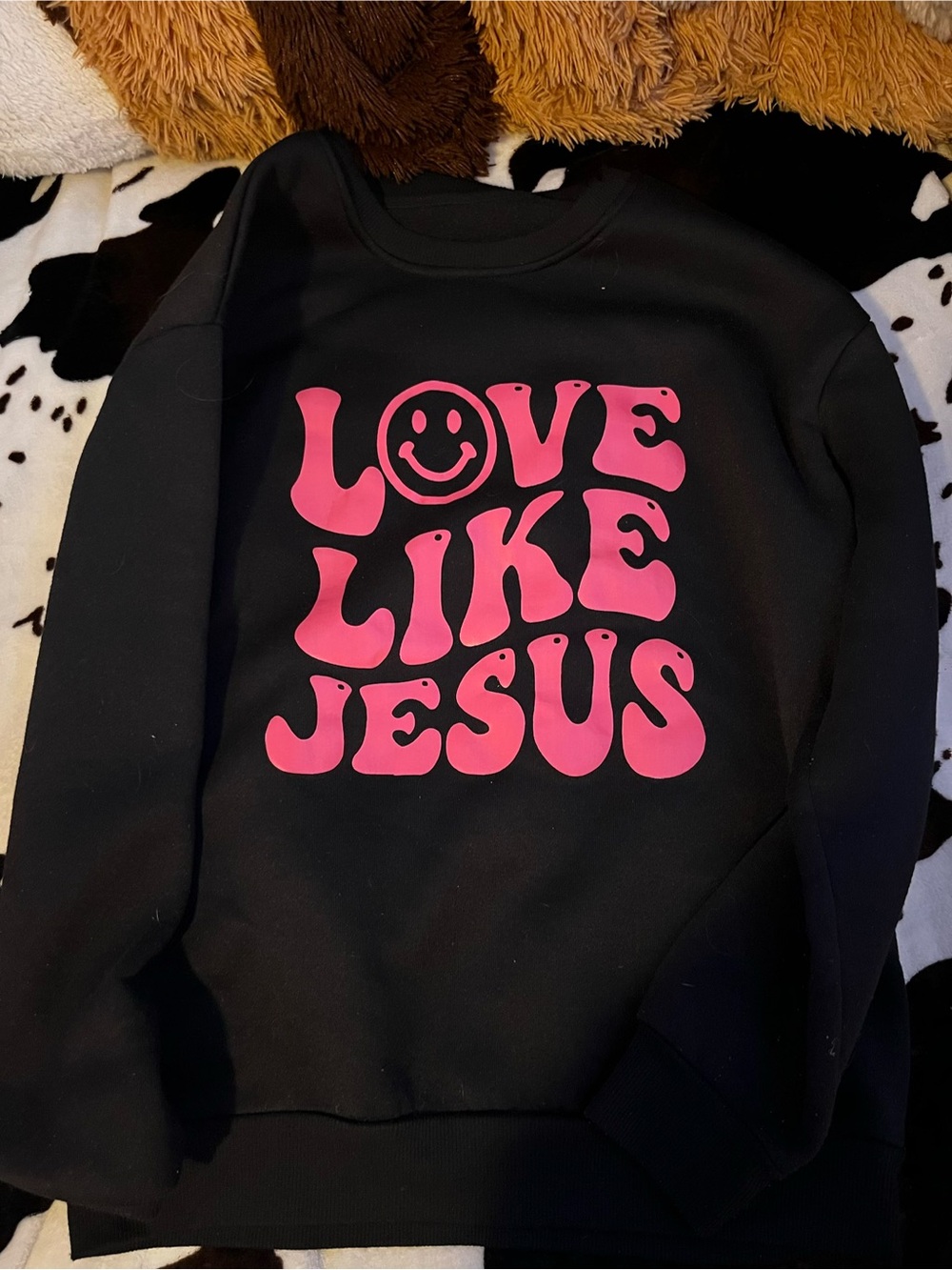 Black Sweatshirt with Pink 'Love Like Jesus' Graphic